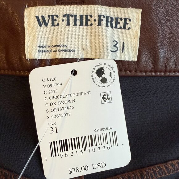 We The Free Free People Wynne Faux Leather Mini Skirt Women's 31 Brown Vegan NWT - Picture 9 of 11